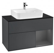Тумба под раковину Villeroy & Boch Finion 100х50,1 см с подсветкой МДФ темно-синий матовый лак/антрацит матовый лак/стекло черное матовое F122GKHG