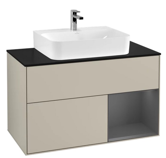 Тумба под раковину Villeroy & Boch Finion 100х50,1 см с подсветкой МДФ песок матовый лак/антрацит матовый лак/стекло черное матовое F122GKHH