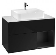 Тумба под раковину Villeroy & Boch Finion 100х50,1 см с подсветкой МДФ глянцевый черный лак/черный матовый лак/стекло белое матовое F121PDPH