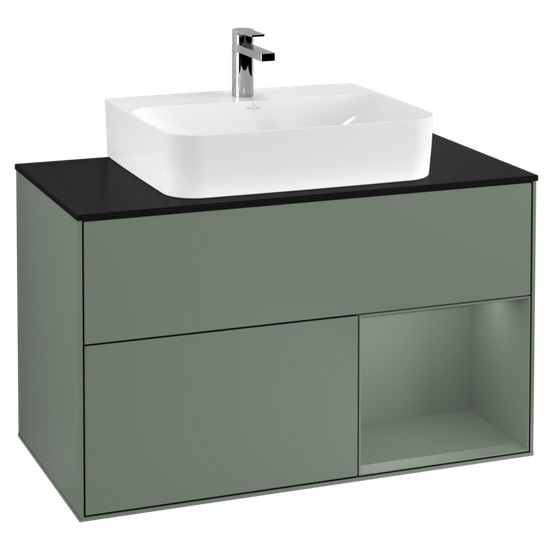 Тумба под раковину Villeroy & Boch Finion 100х50,1 см с подсветкой МДФ оливковый матовый лак/стекло черное матовое F122GMGM