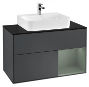 Тумба под раковину Villeroy & Boch Finion 100х50,1 см с подсветкой МДФ темно-синий матовый лак/оливковый матовый лак/стекло черное матовое F122GMHG