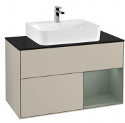 Тумба под раковину Villeroy & Boch Finion 100х50,1 см с подсветкой МДФ песок матовый лак/оливковый матовый лак/стекло черное матовое F122GMHH