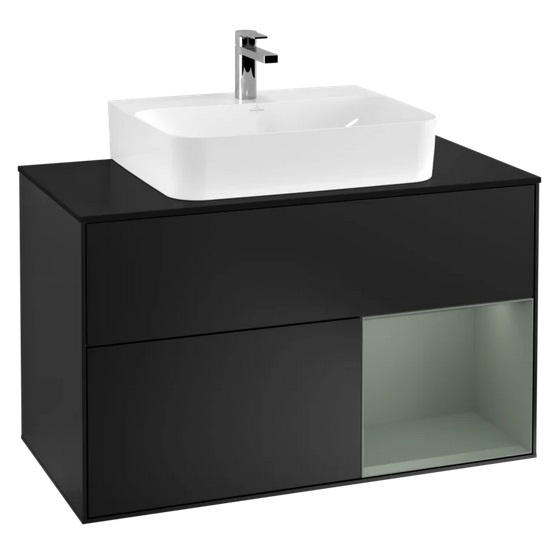 Тумба под раковину Villeroy & Boch Finion 100х50,1 см с подсветкой МДФ черный матовый лак/оливковый матовый лак/стекло черное матовое F122GMPD
