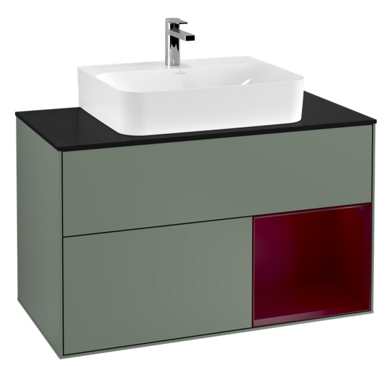 Тумба под раковину Villeroy & Boch Finion 100х50,1 см с подсветкой МДФ оливковый матовый лак/пион матовый лак/стекло черное матовое F122HBGM