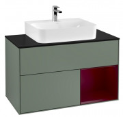 Тумба под раковину Villeroy & Boch Finion 100х50,1 см с подсветкой МДФ оливковый матовый лак/пион матовый лак/стекло черное матовое F122HBGM