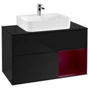 Тумба под раковину Villeroy & Boch Finion 100х50,1 см с подсветкой МДФ глянцевый черный лак/пион матовый лак/стекло черное матовое F122HBPH