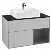 Тумба под раковину Villeroy & Boch Finion 100х50,1 см с подсветкой МДФ светло-серый матовый лак/темно-синий матовый лак/стекло черное матовое F122HGGJ