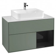 Тумба під раковину Villeroy & Boch Finion 100х50,1 см із підсвічуванням МДФ оливковий матовий лак/глянцевий чорний лак/скло біле матове F121PHGM