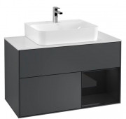 Тумба под раковину Villeroy & Boch Finion 100х50,1 см с подсветкой МДФ темно-синий матовый лак/глянцевый черный лак/стекло белое матовое F121PHHG