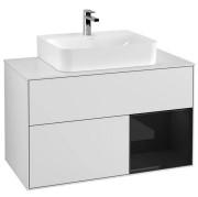 Тумба под раковину Villeroy & Boch Finion 100х50,1 см с подсветкой МДФ белый матовый лак/глянцевый черный лак/стекло белое матовое F121PHMT