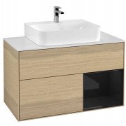 Тумба под раковину Villeroy & Boch Finion 100х50,1 см с подсветкой ДСП шпон дуба/глянцевый черный лак/стекло белое матовое F121PHPC