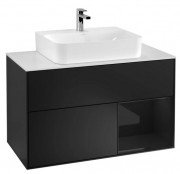 Тумба под раковину Villeroy & Boch Finion 100х50,1 см с подсветкой МДФ черный матовый лак/глянцевый черный лак/стекло белое матовое F121PHPD