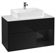 Тумба під раковину Villeroy & Boch Finion 100х50,1 см із підсвічуванням МДФ глянсовий чорний лак/скло біле матове F121PHPH