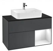 Тумба под раковину Villeroy & Boch Finion 100х50,1 см с подсветкой МДФ темно-синий матовый лак/глянцевый белый лак/стекло черное матовое F122GFHG
