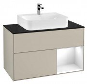 Тумба под раковину Villeroy & Boch Finion 100х50,1 см с подсветкой МДФ песок матовый лак/глянцевый белый лак/стекло черное матовое F122GFHH