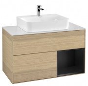 Тумба под раковину Villeroy & Boch Finion 100х50,1 см с подсветкой ДСП шпон дуба/черный матовый лак/стекло белое матовое F121PDPC