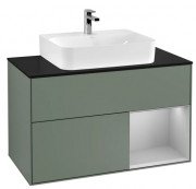 Тумба под раковину Villeroy & Boch Finion 100х50,1 см с подсветкой МДФ оливковый матовый лак/светло-серый матовый лак/стекло черное матовое F122GJGM