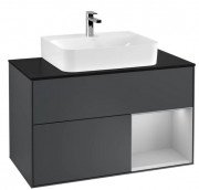Тумба под раковину Villeroy & Boch Finion 100х50,1 см с подсветкой МДФ темно-синий матовый лак/светло-серый матовый лак/стекло черное матовое F122GJHG