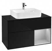 Тумба под раковину Villeroy & Boch Finion 100х50,1 см с подсветкой МДФ глянцевый черный лак/светло-серый матовый лак/стекло черное матовое F122GJPH