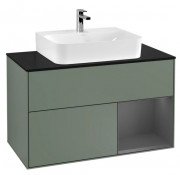 Тумба під раковину Villeroy & Boch Finion 100х50,1 см із підсвічуванням МДФ оливковий матовий лак/антрацит матовий лак/скло чорне матове F122GKGM