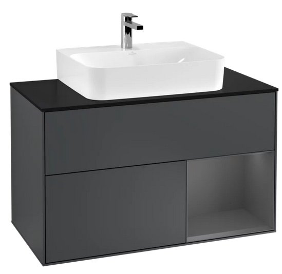 Тумба под раковину Villeroy & Boch Finion 100х50,1 см с подсветкой МДФ темно-синий матовый лак/антрацит матовый лак/стекло черное матовое F122GKHG