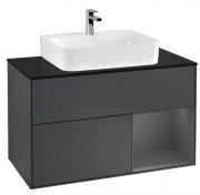 Тумба под раковину Villeroy & Boch Finion 100х50,1 см с подсветкой МДФ темно-синий матовый лак/антрацит матовый лак/стекло черное матовое F122GKHG