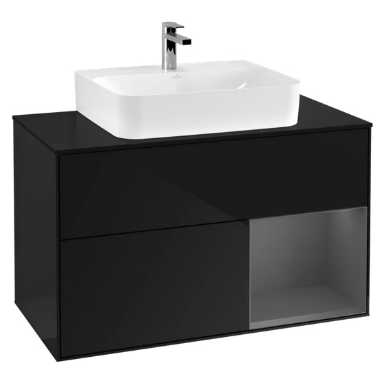 Тумба под раковину Villeroy & Boch Finion 100х50,1 см с подсветкой МДФ глянцевый черный лак/антрацит матовый лак/стекло черное матовое F122GKPH