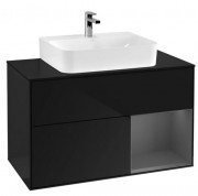 Тумба под раковину Villeroy & Boch Finion 100х50,1 см с подсветкой МДФ глянцевый черный лак/антрацит матовый лак/стекло черное матовое F122GKPH