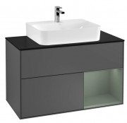 Тумба под раковину Villeroy & Boch Finion 100х50,1 см с подсветкой МДФ антрацит матовый лак/оливковый матовый лак/стекло черное матовое F122GMGK