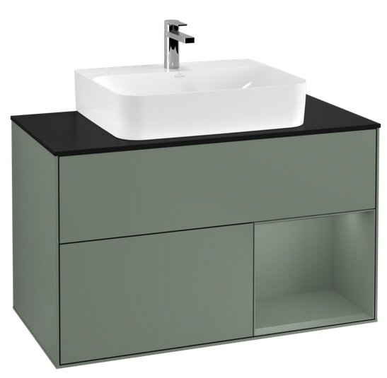 Тумба под раковину Villeroy & Boch Finion 100х50,1 см с подсветкой МДФ оливковый матовый лак/стекло черное матовое F122GMGM