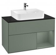 Тумба под раковину Villeroy & Boch Finion 100х50,1 см с подсветкой МДФ оливковый матовый лак/стекло черное матовое F122GMGM