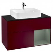 Тумба під раковину Villeroy & Boch Finion 100х50,1 см з підсвічуванням МДФ півонія матовий лак/оливковий матовий лак/скло чорне матове F122GMHB