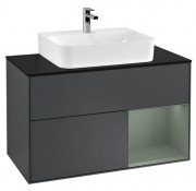 Тумба під раковину Villeroy & Boch Finion 100х50,1 см з підсвічуванням темно-синій матовий лак/оливковий матовий лак/скло чорне матове F122GMHG