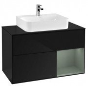 Тумба под раковину Villeroy & Boch Finion 100х50,1 см с подсветкой МДФ глянцевый черный лак/оливковый матовый лак/стекло черное матовое F122GMPH