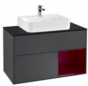 Тумба под раковину Villeroy & Boch Finion 100х50,1 см с подсветкой МДФ темно-синий матовый лак/пион матовый лак/стекло черное матовое F122HBHG