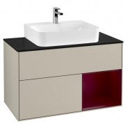 Тумба под раковину Villeroy & Boch Finion 100х50,1 см с подсветкой МДФ песок матовый лак/пион матовый лак/стекло черное матовое F122HBHH