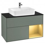 Тумба под раковину Villeroy & Boch Finion 100х50,1 см с подсветкой МДФ оливковый матовый лак/золотой матовый лак/стекло черное матовое F122HFGM