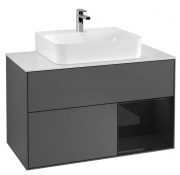 Тумба под раковину Villeroy & Boch Finion 100х50,1 см с подсветкой МДФ антрацит матовый лак/глянцевый черный лак/стекло белое матовое F121PHGK