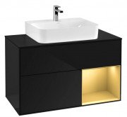 Тумба под раковину Villeroy & Boch Finion 100х50,1 см с подсветкой МДФ глянцевый черный лак/золотой матовый лак/стекло черное матовое F122HFPH