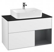 Тумба під раковину Villeroy & Boch Finion 100х50,1 см із підсвічуванням МДФ глянсовий білий лак/темно-синій матовий лак/скло чорне матове F122HGGF