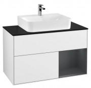 Тумба под раковину Villeroy & Boch Finion 100х50,1 см с подсветкой МДФ глянцевый белый лак/темно-синий матовый лак/стекло черное матовое F122HGGF