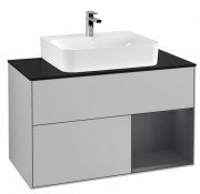 Тумба под раковину Villeroy & Boch Finion 100х50,1 см с подсветкой МДФ светло-серый матовый лак/темно-синий матовый лак/стекло черное матовое F122HGGJ
