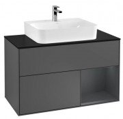 Тумба під раковину Villeroy & Boch Finion 100х50,1 см із підсвічуванням МДФ антрацит матовий лак/темно-синій матовий лак/скло чорне F122HGGK
