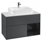 Тумба під раковину Villeroy & Boch Finion 100х50,1 см з підсвічуванням темно-синій матовий лак/глянцевий чорний лак/скло біле матове F121PHHG