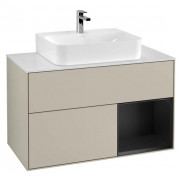 Тумба під раковину Villeroy & Boch Finion 100х50,1 см із підсвічуванням МДФ пісок матовий лак/чорний матовий лак/скло біле матове F121PDHH