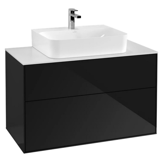 Тумба під раковину Villeroy & Boch Finion 100х50,1 см МДФ глянсовий чорний лак/скло біле матове F10100PH