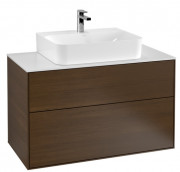 Тумба под раковину Villeroy & Boch Finion 100х50,1 см с подсветкой ДСП шпон грецкого ореха/стекло белое матовое G10100GN