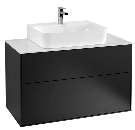 Тумба под раковину Villeroy & Boch Finion 100х50,1 см с подсветкой МДФ черный матовый лак/стекло белое матовое G10100PD