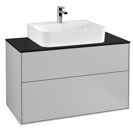 Тумба под раковину Villeroy & Boch Finion 100х50,1 см с подсветкой МДФ светло-серый матовый лак/стекло черное матовое G10200GJ