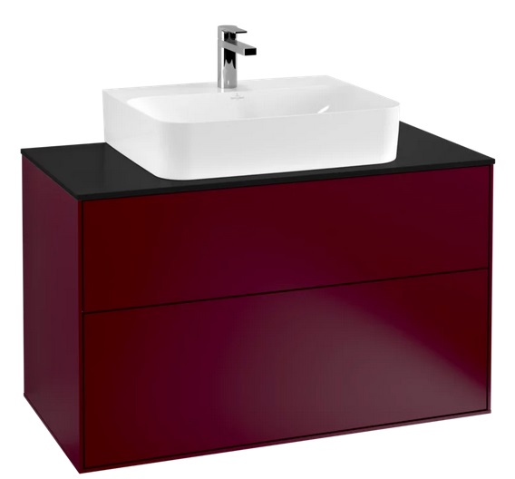 Тумба под раковину Villeroy & Boch Finion 100х50,1 см с подсветкой МДФ пион матовый лак/стекло черное матовое G10200HB